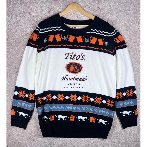 Tito's Handmade Vodka Novelty Sweater Crewneck Black White Orange Large - Picture 1 of 7